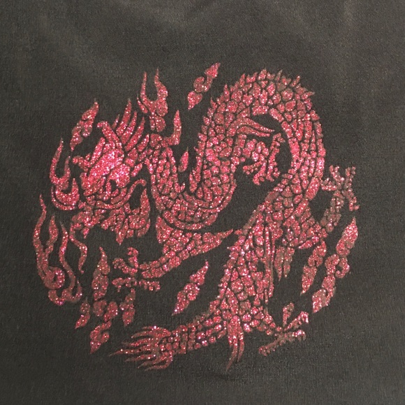 Lace up black and pink dragon sparkles crop top Size S/M - Picture 8 of 10